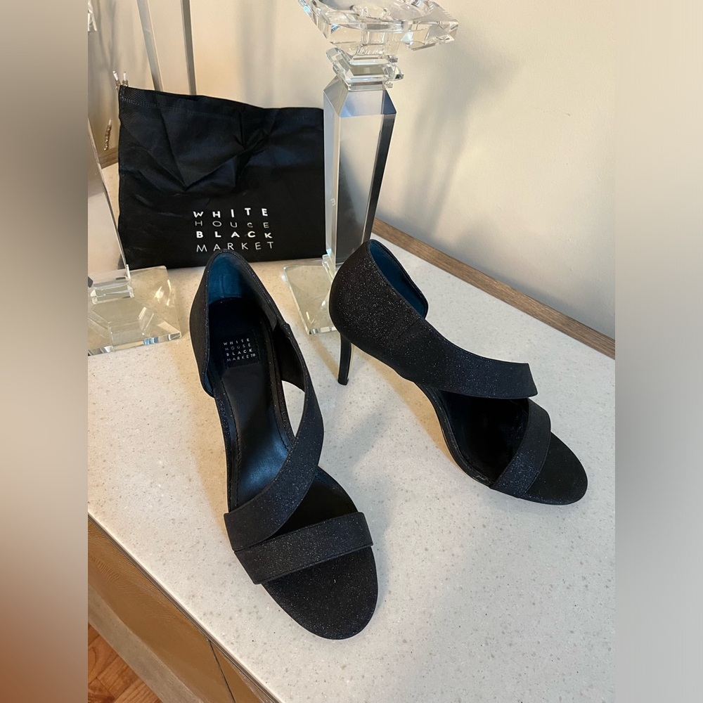 NEW W DUST BAG WHITE HOUSE BLACK MARKET Black Subtle Sparkle Heels Pumps Size 9M